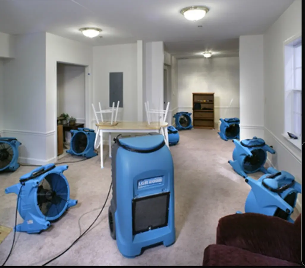 Air movers and dehumidifier setup for Water Damage Restoration in Clarkdale